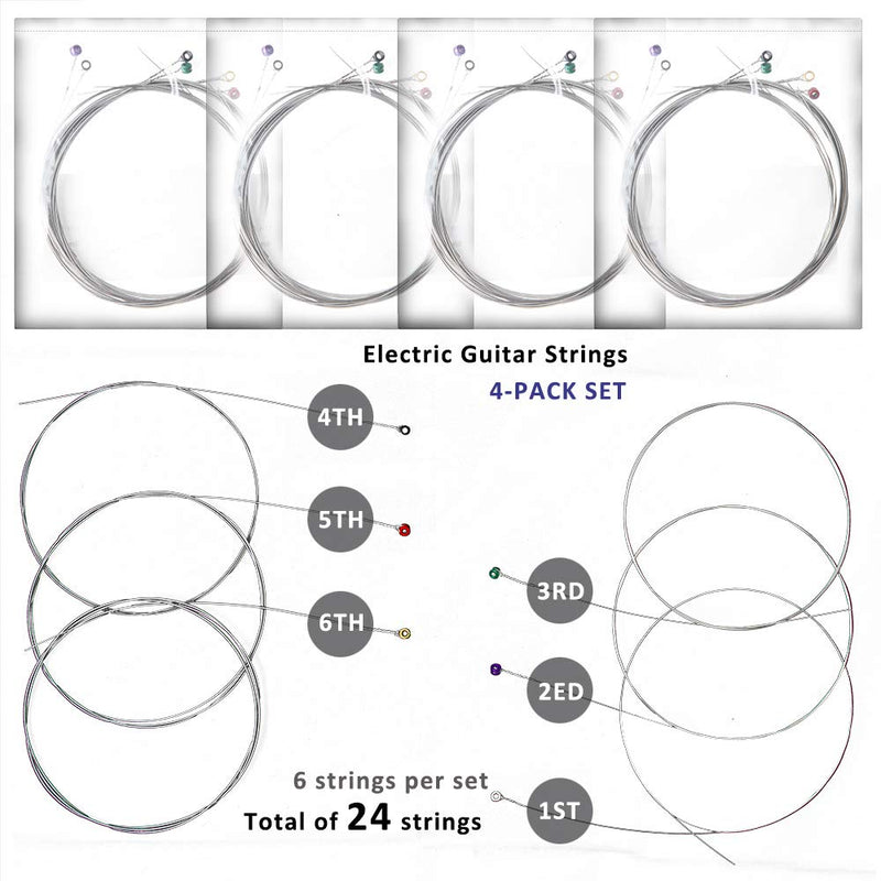 Electric Guitar Strings 4-pack Set, Nickel Wound High-carbon Steel Guitar Strings with Equipped Multifunctional String Winder, 10-46 x2,09-42 x2 ((09-42) x2&(10-46) x2) (09-42)x2&(10-46)x2