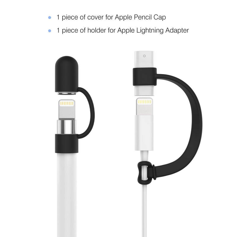 MoKo Pencil Cap Holder Fit Apple Pencil, USB Cable Tether + Apple Pencil Cap, Fit iPad 8th Gen 2020/7th Gen 10.2 2019/iPad Air 3 10.5"/iPad Mini 5 2019 (Only Fit Apple Pencil 1st), Black