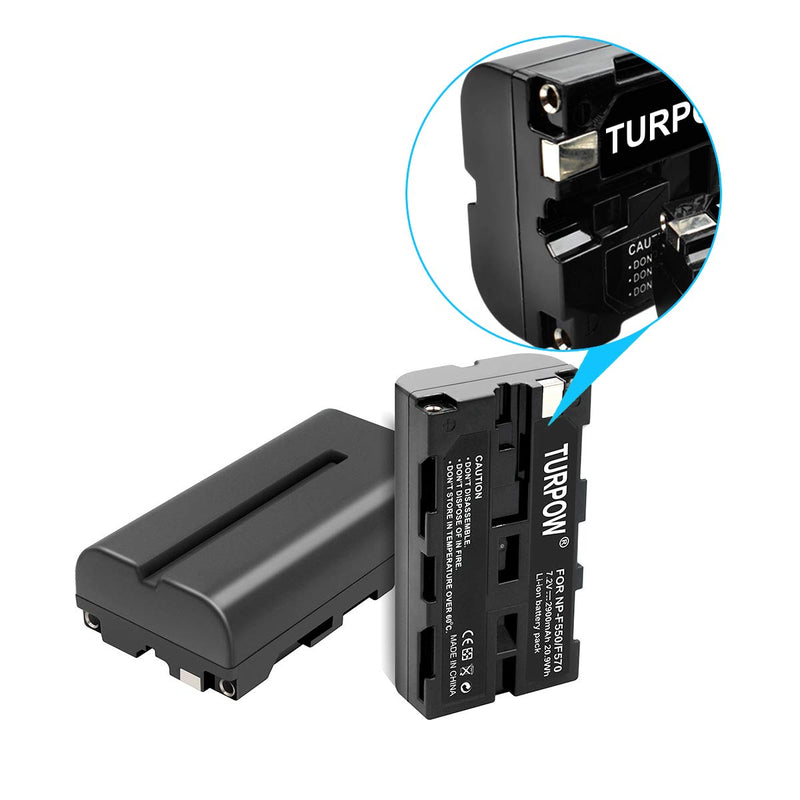 TURPOW 2 Pack NP-F550 Replacement Battery LCD Charger Set Compatible with Sony NP-F330 NP-F530 NP-F570 Battery and Sony CCD-RV100 CCD-RV200 SC5 SC9 TR1 TR940 TR917 Camera CN-160 CN-216 LED Video Light