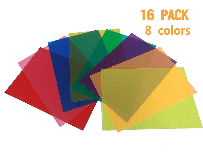 Best Starloop 16 Pack Light Gels Colored Overlays Transparency Color Film Plastic Sheets Correction Gel Light Filter Sheet, 8.5x11 Inch,8 Assorted Colors 2 Sets