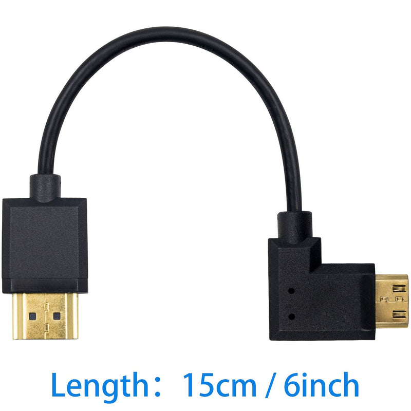 [AUSTRALIA] - Duttek Mini HDMI to Standard HDMI Cable, HDMI to Mini HDMI Cable, Ultra-Thin Right Angled 90 Degree Mini HDMI Male to HDMI Male Cable Support 4K Ultra HD, 1080p, 3D(HDMI 2.0) (15cm/6 inch) Right Angled 15cm 