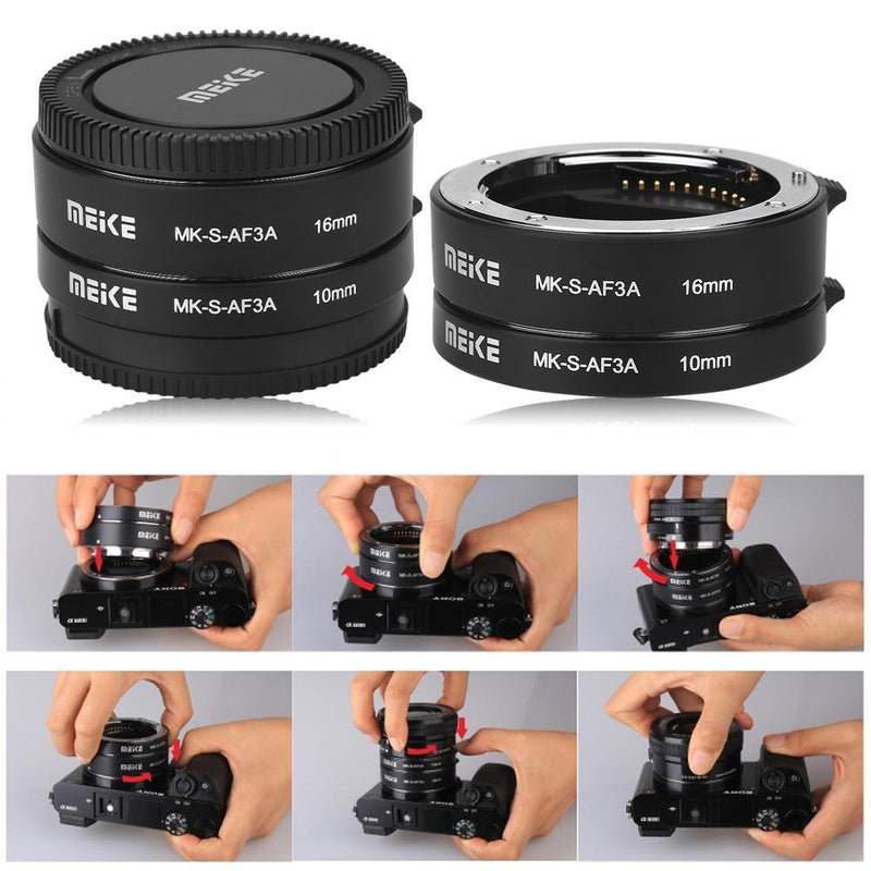 Auto Extension Tube Set, 10mm 16mm Automatic Focus Macro Extension Tube Set for Sony E Mount Camera