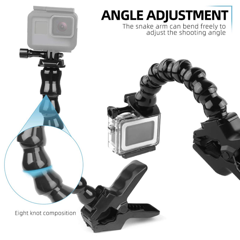 ParaPace Jaws Flex Clamp Mount Used with Seven Joint Stand Adjustable Gooseneck for Gopro Hero 10/9/8/7/6/5/4/3+ DJI SJCAM Action Cameras Accessories(Black) Mount with Seven Joint Stand