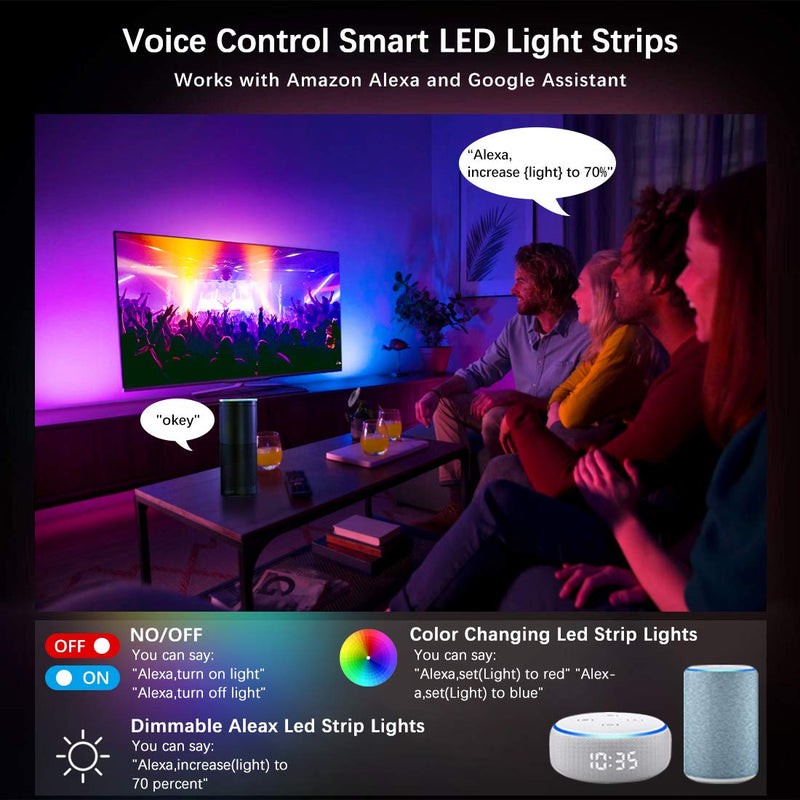 [AUSTRALIA] - Smart WiFi LED Strip Lights Works with Alexa 16.4ft Color Changing Sync to Music Mood Lighting Tape Lights, 16 Million RGB SMD 5050 Flexible Rope Light for Bedroom, Kitchen, TV, Party for iOS&Android 