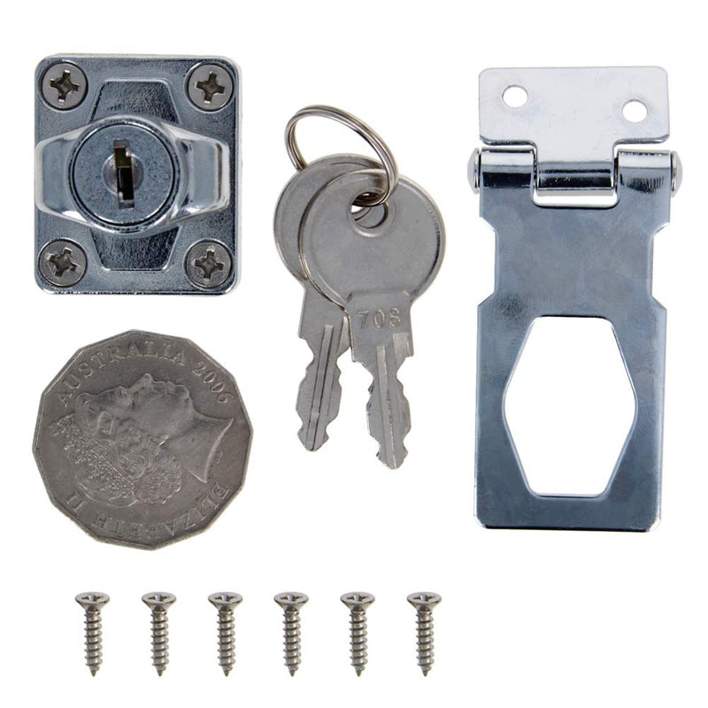 MroMax Keyed Hasp Lock 3.07 x 1.38inch Twist Knob Keyed Locking Hasp Latch Lock for Doors Cabinets Zinc Alloy Silver Tone 2Pcs