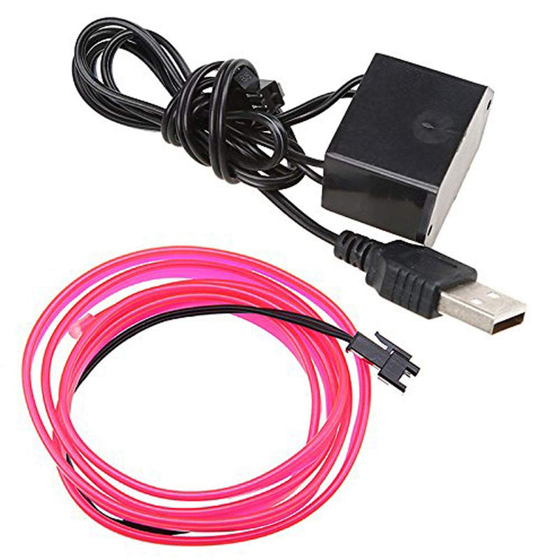 Kmruazre Neon Light El Wire with USB Neon Glowing Strobing Electroluminescent Wire for Parties Halloween Christmas Xmas Festival Car Decoration 2m/6ft(Pink)