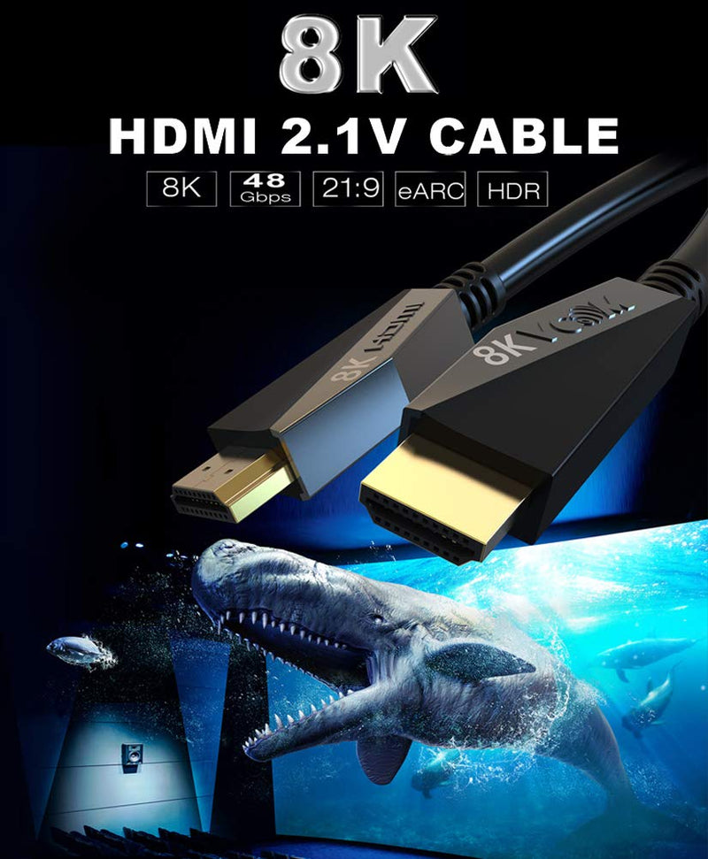 VCOM 8K HDMI 2.1 Cable 5ft - 48Gbps High-Speed HDMI Cord, 8K@60Hz, 4K@120Hz Dolby Vision eARC HDR, Compatible with Apple TV Samsung Sony LG Playstation PS4 PS5 Xbox Series X Blu-ray Roku Projector