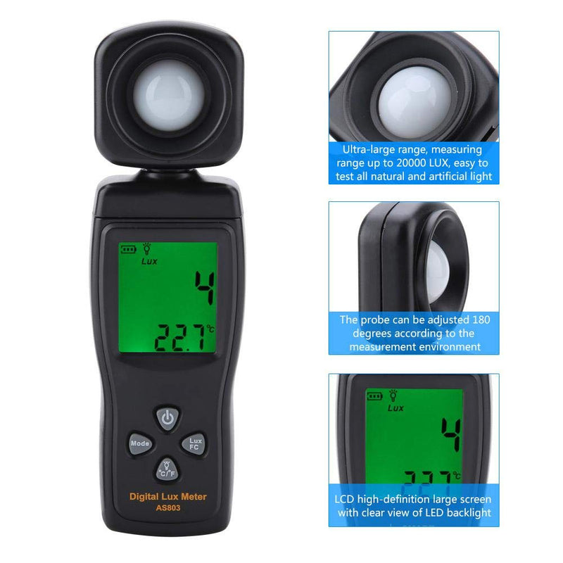 Smart Sensor AS803 Adjustable Mini Digital Luxmeter Light Meter -10~50 with LCD Display, Rope, Cover