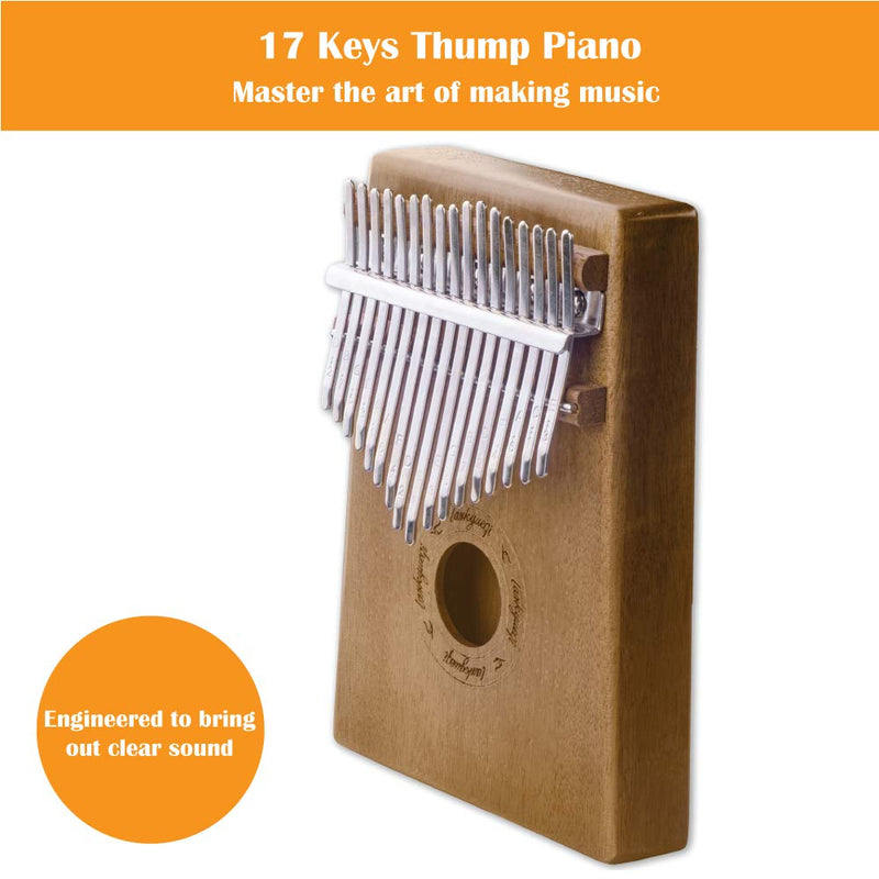 Kalimba Thumb Piano 17 Keys, Portable Solid Mbira Finger Piano Musical Instrument with Tune Hammer and Instruction for Kids Adults Beginners