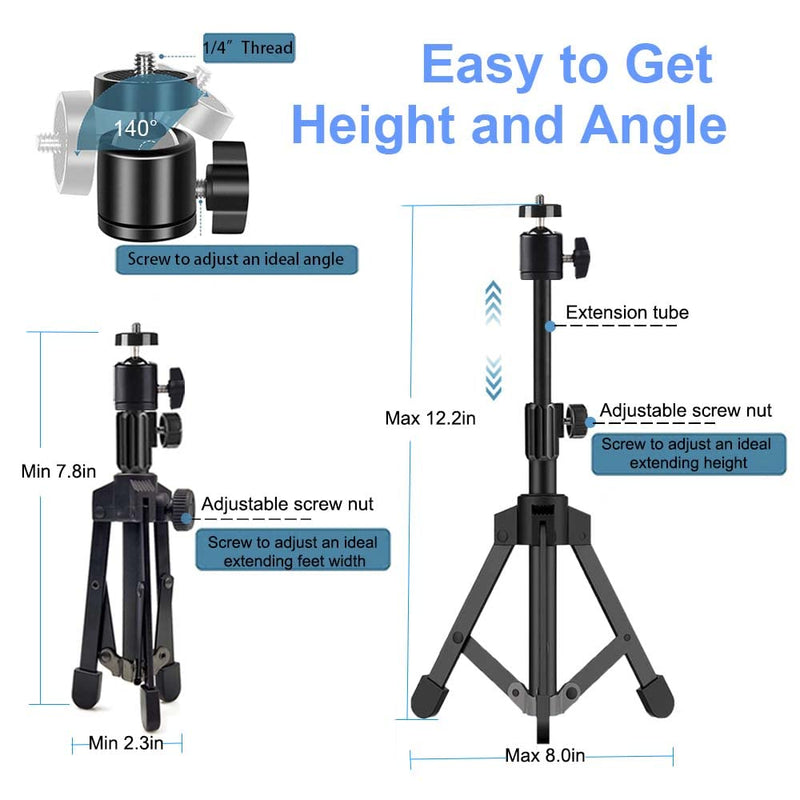 Webcam Tripod Stand Extendable Desktops Tripod for Camera/Phone/Webcam, Desk Tripod Mount Holder Compatible with Logitech Stream Webcam C925e C922x C922 C930e C930 C920 C615 /Camera/iPhone/Ring Light