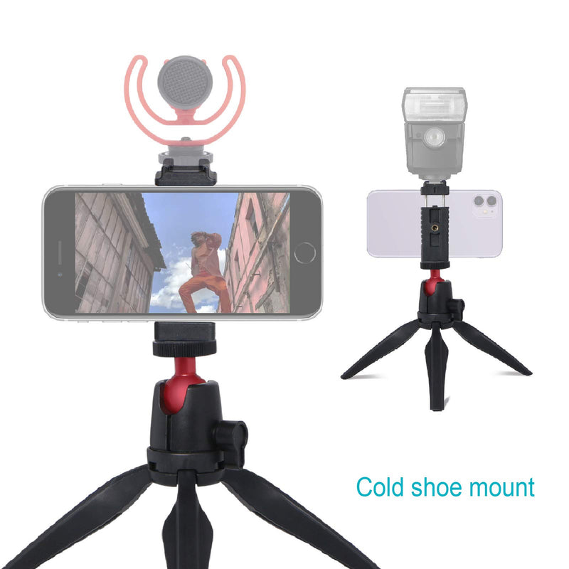 Portable Mini Tripod for iPhone/Camera/Cell Phones Webcam Projector Compact,Desktop Phone Stand Holder with Phone Clip and Wireless Remote