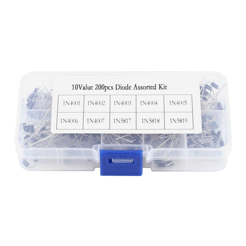 Hilitand 200pcs/set 10Values Voltage Regulator Diode Assortment Electronic Kit 1N4001~1N4007 1N5817~1N5819 with Clear Box