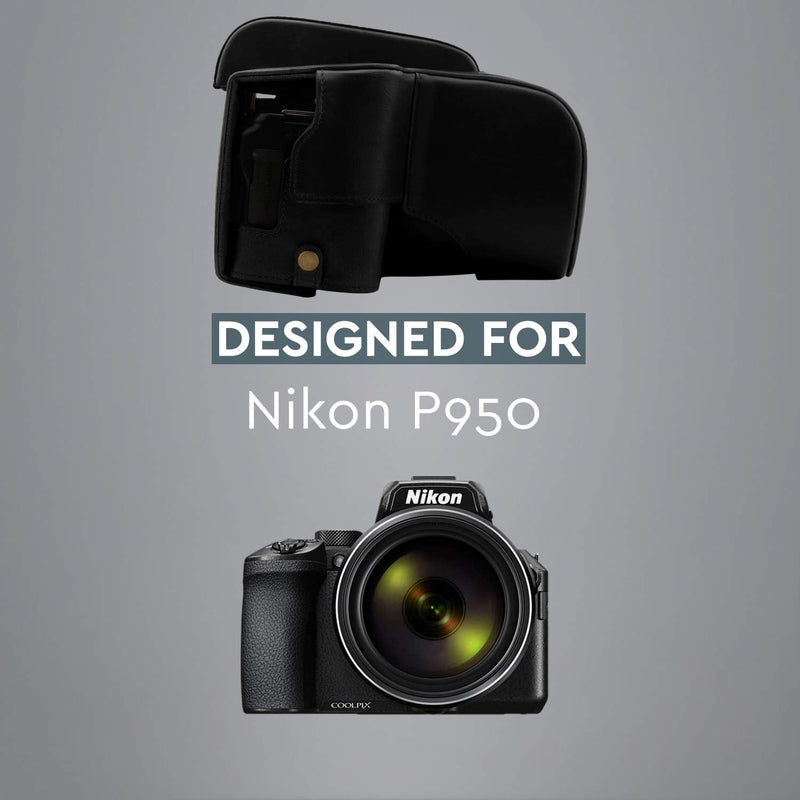 MegaGear Ever Ready Leather Camera Case Compatible with Nikon Coolpix P950 Black