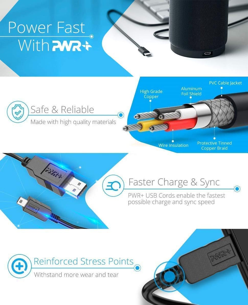 Pwr 10 Feet USB Wireless-Speakers-Cable for Tap-Alexa, Echo-Dot, DOSS Touch V4.0, OontZ-Angle-3, Jam Classic, Beats Pill, JBL-Bose, iHome, UE Boom Sony Sylvania Data Sync Charging-Cord