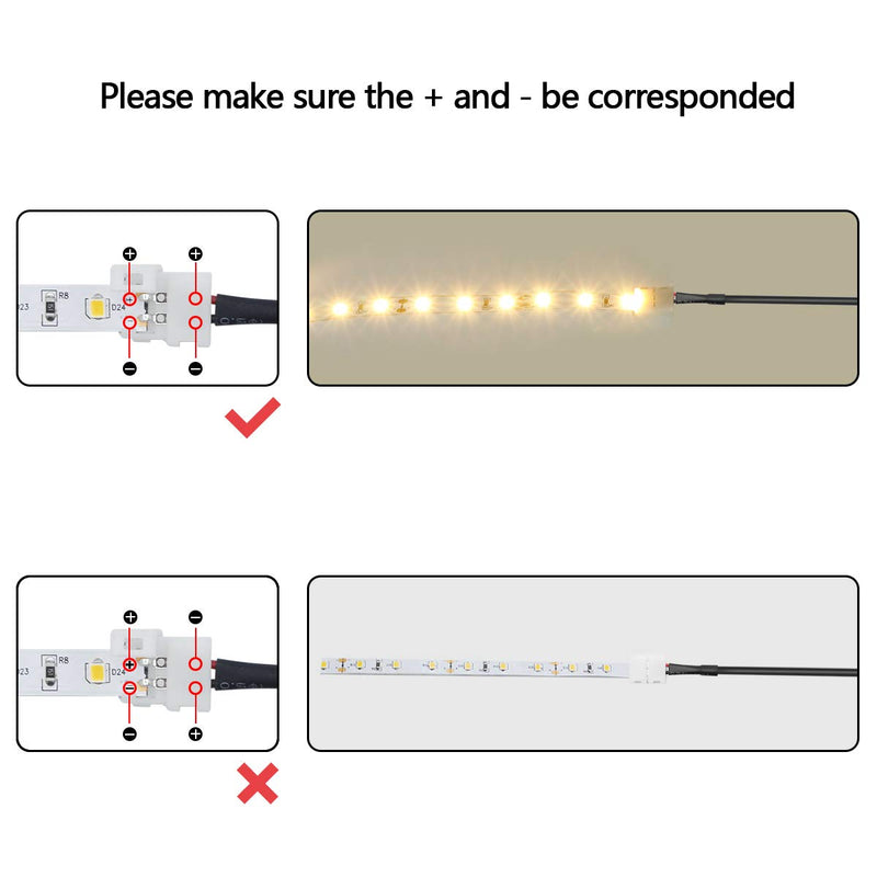 [AUSTRALIA] - LightingWill 10pcs/Pack Strip to DC Female Plug Solderless Snap Down 2Pin Conductor LED Strip Connector for Quick Splitter Connection of 8mm Wide 3528 2835 Single Color Flex LED Strips 