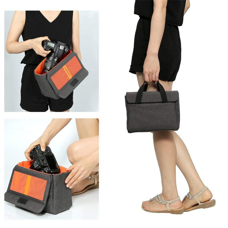 BAIGIO Camera Insert Bag Inner Case High-Capacity Shockproof and Waterproof DSLR SLR Camera Small Inner Bag Foldable Protective Bag Inner Camera Organizer with Handle (Black 1) Black