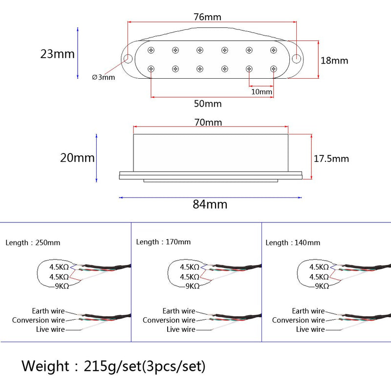 Alnicov 3PCS Guitar Mini humbucker Pickups,Neck Middle Bridge SSS Pickups Set for Strat ST Style Guitar Accessory(Black)