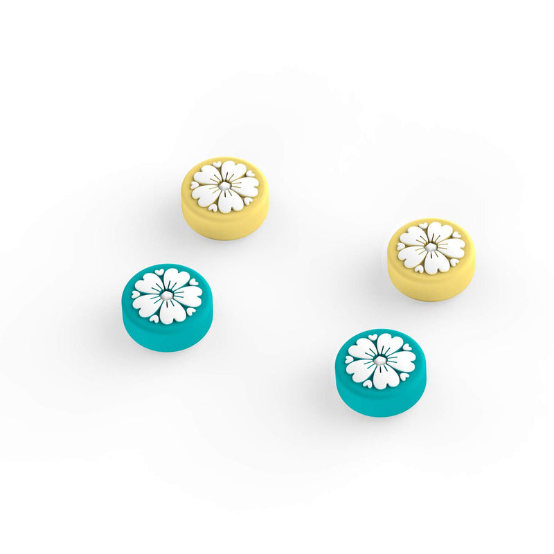 LeyuSmart Sakura Flower Design Thumb Grip Caps, Joystick Cap for Nintendo Switch & Lite, Soft Silicone Cover for Joy-Con Controller (Turquoise&Yellow) Teal&Yellow