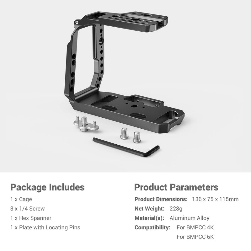 SmallRig BMPCC 4K/6K Half Cage Compatible with Blackmagic Pocket Cinema Camera 4K/6K, Half Cage with Anti-Twist Mechanism and Built-in NATO Rails CVB2254B