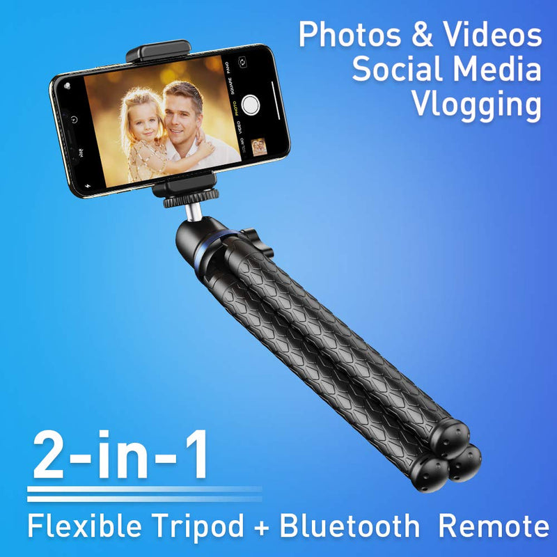 Apexel Phone Tripod, Flexible Tripod with Wireless Remote Shutter, Compatible with iPhone/Android Samsung, Mini Tripod Stand Holder for Camera GoPro/Mobile Cell Phone