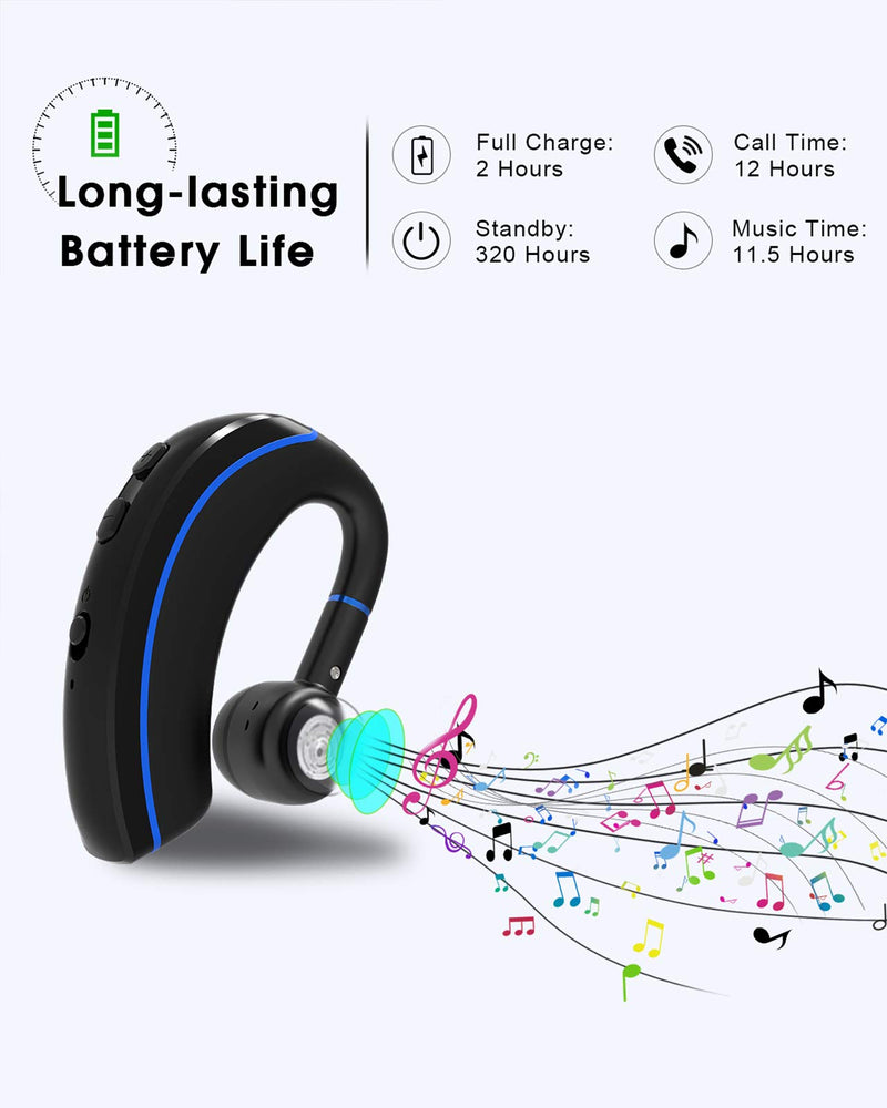 Yamipho Bluetooth Headset, Bluetooth 5.0 Handsfree Earpiece 12h Talking Time with Mic, Business Headphones Wireless Earphones Fits Left/Right in-Ear Driving Earbuds for iPhone Android Laptop (Blue) Blue