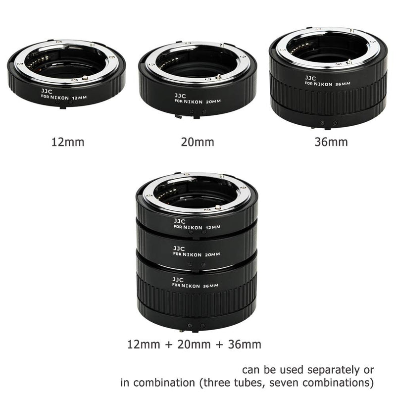 JJC F Mount Auto Focus Macro Extension Tube Set for Nikon D850 D750 D780 D3500 D3400 D7500 D7200 D7100 D7000 D5600 D5500 D5300 D5200 D5100 D5000 D3300 D3200 D3100 D800 D810 D700 D610 D600 D500 & More Nikon F Mount