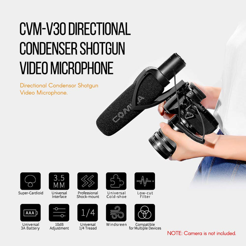 CoMica CVM-V30 PRO Directional Condenser Shotgun Video Microphone Compatible with Canon Nikon Sony Panasonic Fuji Olympus DSLR Camera Camcorder