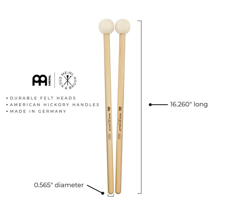 Meinl Drum Set Mallets With Hard Felt Head & 5A American Hickory Handle-Made in GERMANY, (SB402)