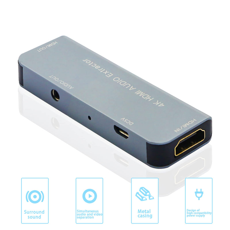 GINTOOYUN 4K HDMI Audio Extractor, HDMI to HDMI and Audio Splitter, HD Video to 3.5mm Audio Converter, Support HDMI 4K, 3D, HDM 1.4b and DVI 1.0