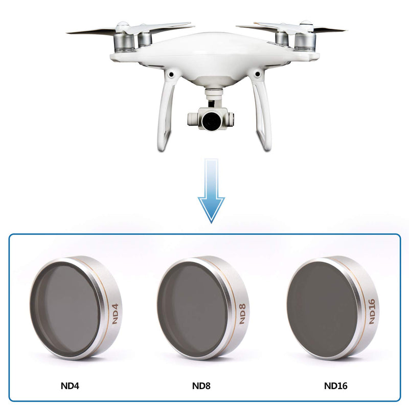 LENSKINS 3 Pack ND4/ND8/ND16 Camera Lens Filter for DJI Phantom 4 Pro/Pro+/Advance, AGC Optics, Weather-Sealed, Multi-Resistant Coated Neutral Density Filter 3 Pack (ND4/ND8/ND16)