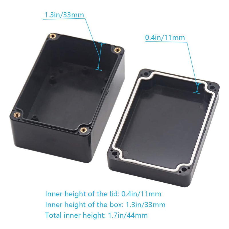 Zulkit Project Box ABS Plastic IP65 Waterproof Dustproof Electrical Junction Box Enclosure Black 3.94 x 2.68 x 1.97 inch (100X68X50mm) (Pack of 2) 3.94" x 2.68" x 1.97"(Pack of 2)