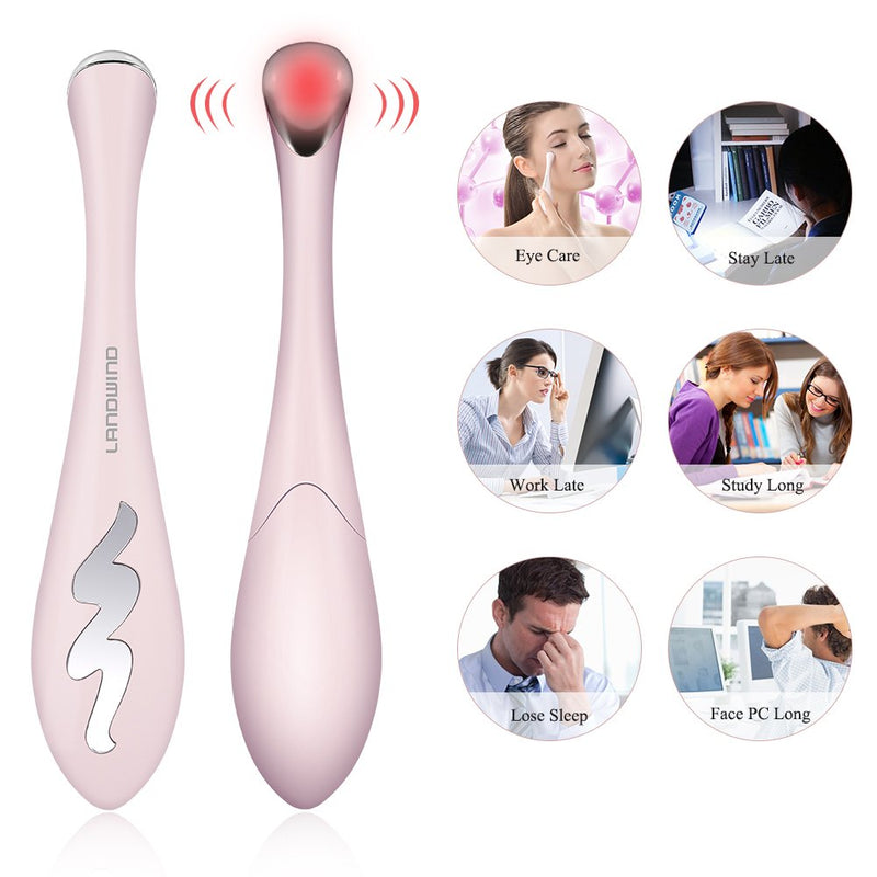 LANDWIND Eye Massager, Ionic Eyes Facial Massager Wand with 40 ℃ Heated, Dark Circle Remover, Eliminate Eye Bags & Puffy Eye FDA Certificeted Safe Pink