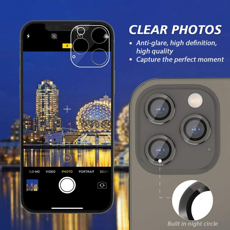CloudValley Camera Lens Protector for iphone 12 Pro Max, Tempered Glass Film, Aluminum Alloy Screen Cover, 3 Pack Black, with Cleaning Kit