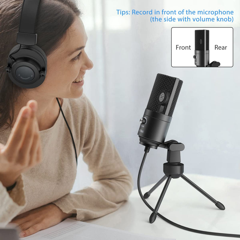FIFINE USB Microphone, Metal Condenser Recording Microphone for Laptop MAC or Windows Cardioid Studio Recording Vocals, Voice Overs,Streaming Broadcast and YouTube Videos-K669B Black