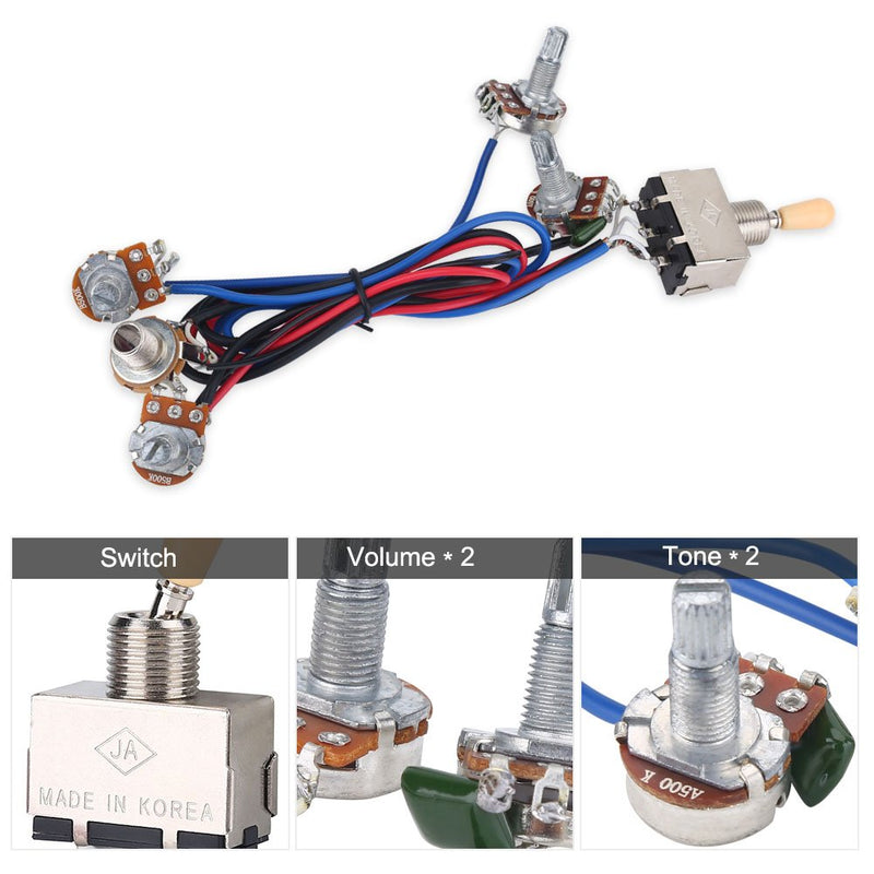 Dilwe Bass Wiring Harness Kit, Including 11 Piece Nuts and 6 Piece Washers for Replacement Guitar for Electronic Guitar