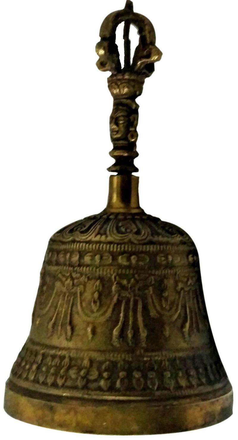 Purpledip Bell Metal Tribhu (Ghanta) Bell with Dorje Handle: Buddhist Tibetan Meditation Prayer Musical Instrument (10680A)