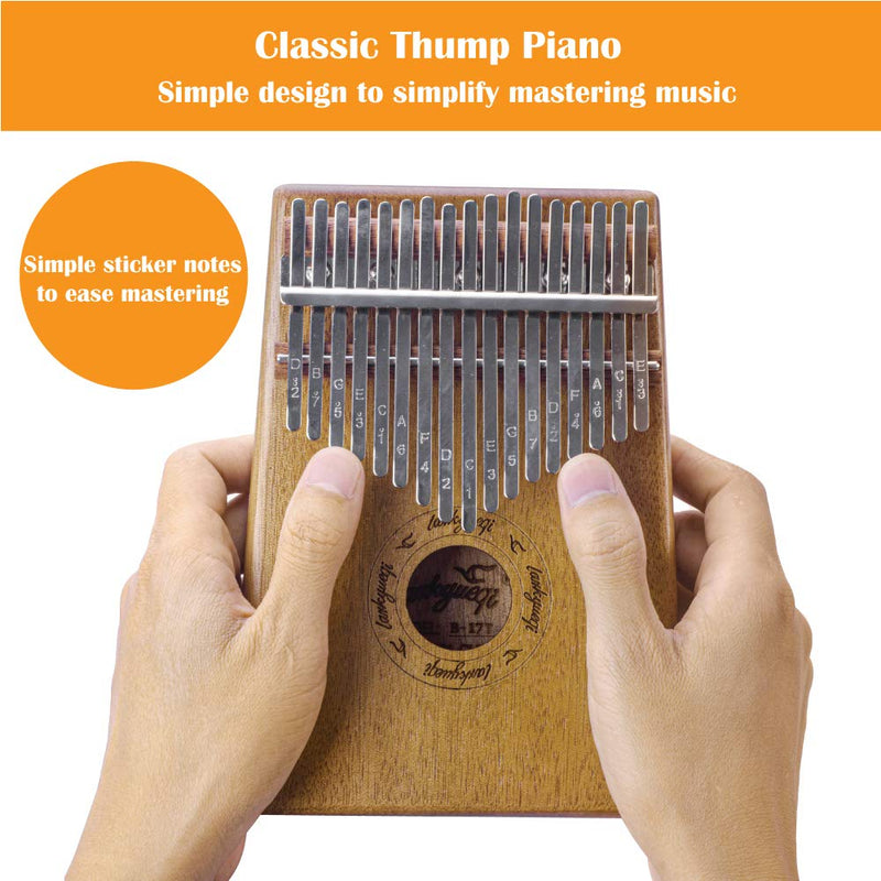 Kalimba Thumb Piano 17 Keys, Portable Solid Mbira Finger Piano Musical Instrument with Tune Hammer and Instruction for Kids Adults Beginners