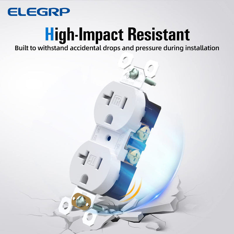 [AUSTRALIA] - ELEGRP Tamper-Resistant Duplex Receptacle, 20A 125V Standard Electrical Duplex Wall Outlet, 2 Pole 3 Wire, 5-20R, Self-Grounding, Residential Grade Straight Blade, UL (Glossy White, 10 Pack) Tamper Resistant 
