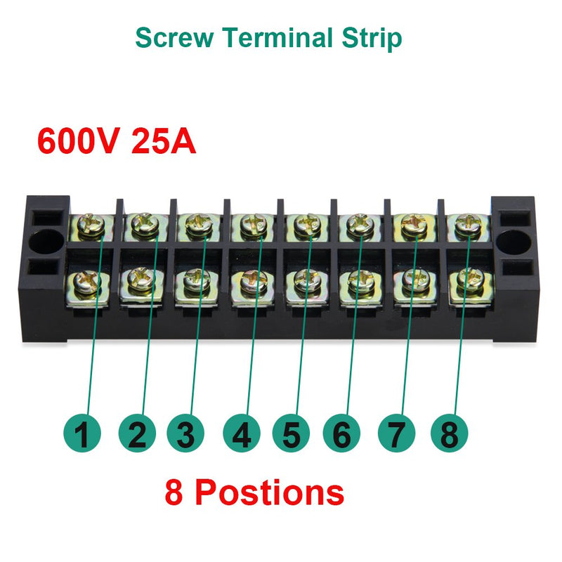 MILAPEAK Terminal Block and Strip - 4 pcs 8 Positions 600V 25A Dual Row Screw Terminals Strip with Cover + 8 pcs 400V 25A 8 Positions Pre-Insulated Terminal Barrier Jumper Strips Black & Red 25A 8P+8pcs Jumpers