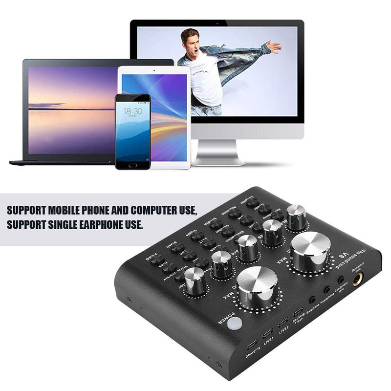Tangxi V8 Bluetooth Voice Sound Card,Multifunctional Live Audio Mixer Sound Card,USB Interface Sound Card with Multiple Funny Sound Effect for Recording Live Hosting