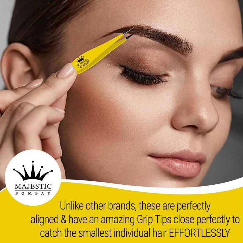 Surgical Tweezers for Ingrown Hair - Precision Sharp Needle Nose Pointed Tweezers for Splinters, Ticks & Glass Removal - Best for Eyebrow Hair, Facial Hair Removal (1 pack pointed, yellow) 1 pack pointed
