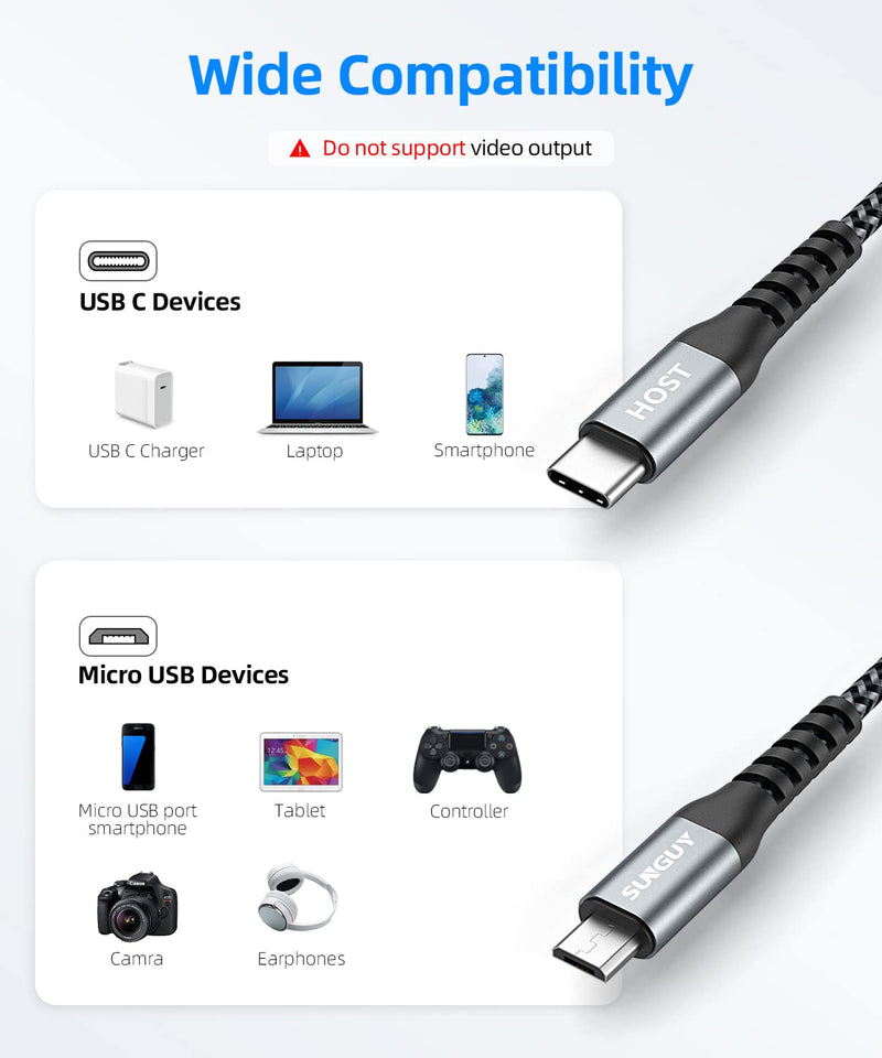 SUNGUY Short Micro USB to USB C Cable 1.5FT, OTG USB Type C to Micro USB Cable Nylon Braided Compatible with MacBook P ro/Air, Samsung Galaxy, Pixel, LG and Micro USB Devices