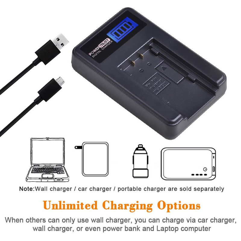 PowerTrust 1Pack VW-VBT380 VW-VBT190 Battery + LCD USB Charger for Panasonic HC-V210, HC-V250, HC-V380, HC-V510, HC-V520, HC-V550, HC-V710, HC-V720, HC-V750, HC-V770, HC-VX870, HC-VX981k, HC-WXF991K