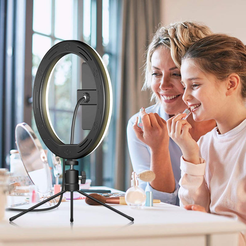 CameCosy 10" Selfie Ring Light with Tripod Stand&Adjustable Phone Holder,Bluetooth Control for Live Stream/Makeup/YouTube/Photography,Compatible with iPhone/Android black