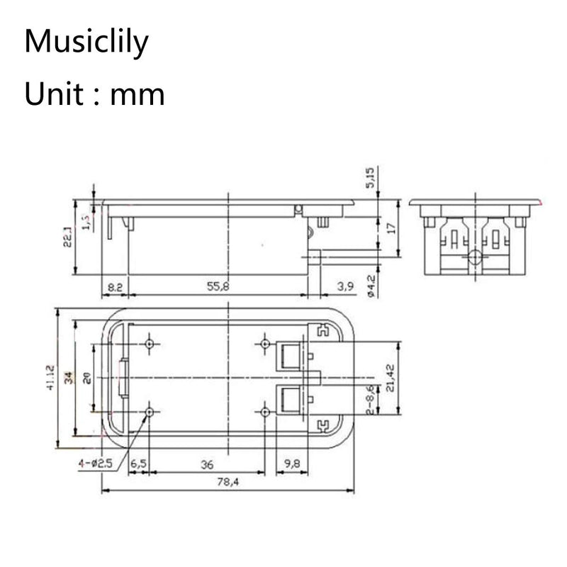 Musiclily Pro 9-Volt Battery Box Case Holder Compartment for Active Guitar Bass, Black Style B