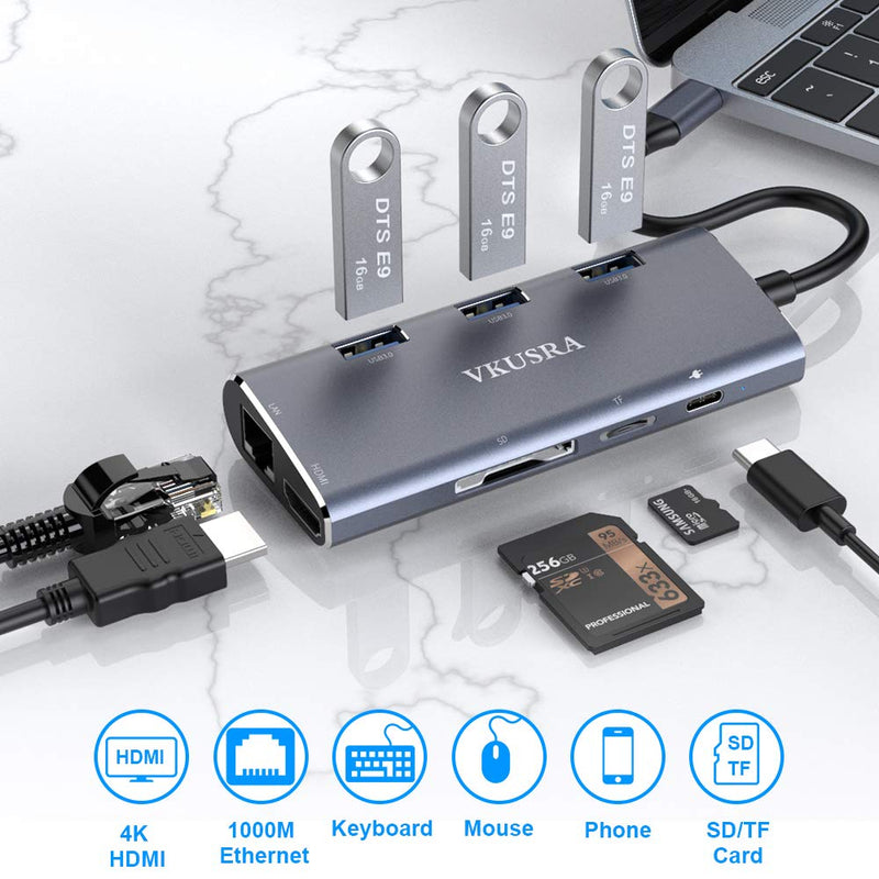 USB C Docking Station, VKUSRA USB C Hub Adapter Dock with 4K USB C to HDMI, USB-C PD Charging Port, 3 USB 3.0 Ports for MacBook/Pro, Chromebook, and More (USB C Hub HDMI 8-in-1) USB C Hub HDMI 8-in-1
