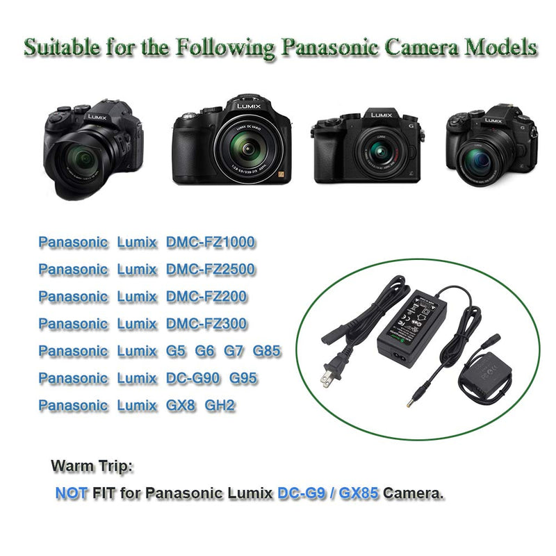 Gonine DMW-DCC8 DMW-AC8 AC Power Adapter DC Coupler Charger Kit, DMW-BLC12 Battery Replacement for Panasonic Lumix DMC-FZ2500 FZ1000 FZ300 FZ200 G85 GX8 G7 G6 G5 GH2 DC-G90 G95 Cameras.