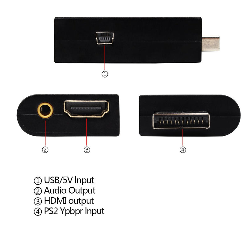 HDSUNWSTD PS2 to HDMI 480i/480p/576i Audio Video Converter Adapter with 3.5mm Audio Output Supports All PS2 Display Modes for HDTV HDMI Monitor