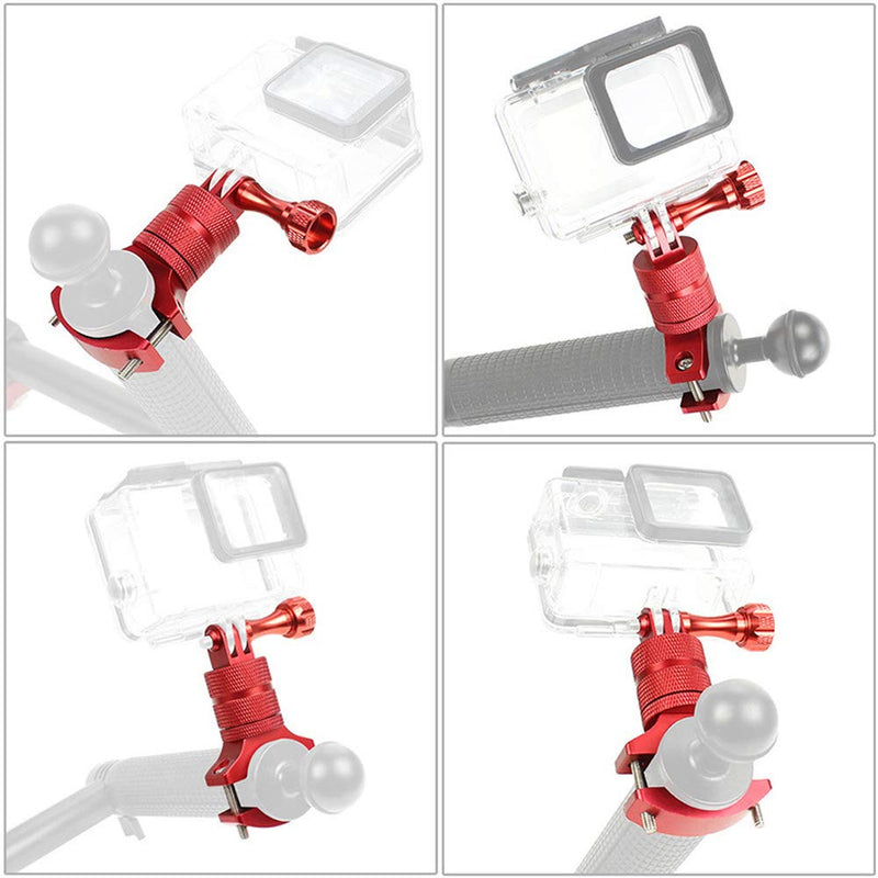 Hooshion Aluminium Alloy Bike Mount Bicycle Clamp Mount Motorcycle Handlebar Mount,360 Degree Rotation Metal Mount Bike Holder for Gopro Hero 8/7/6/5/4/3/ Xiaoyi Action Camera (Red) Red