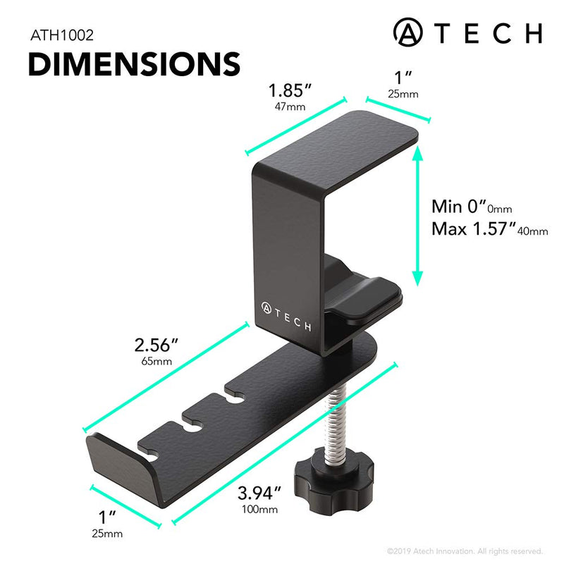 ATECH Bag Hanger, Clothing Accessories Mount with Full 360° Rotating Arm, All Metal Sturdy Clamp, Universal Fit up to 1.57in (40mm) Thickness